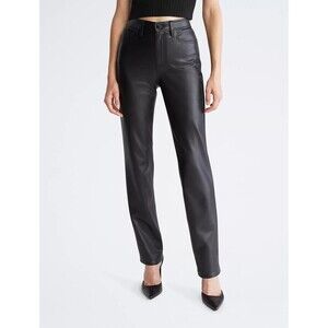 Tommy Jeans Women's Mid-Rise Faux-Leather Straight-Leg Pants Black Size 26